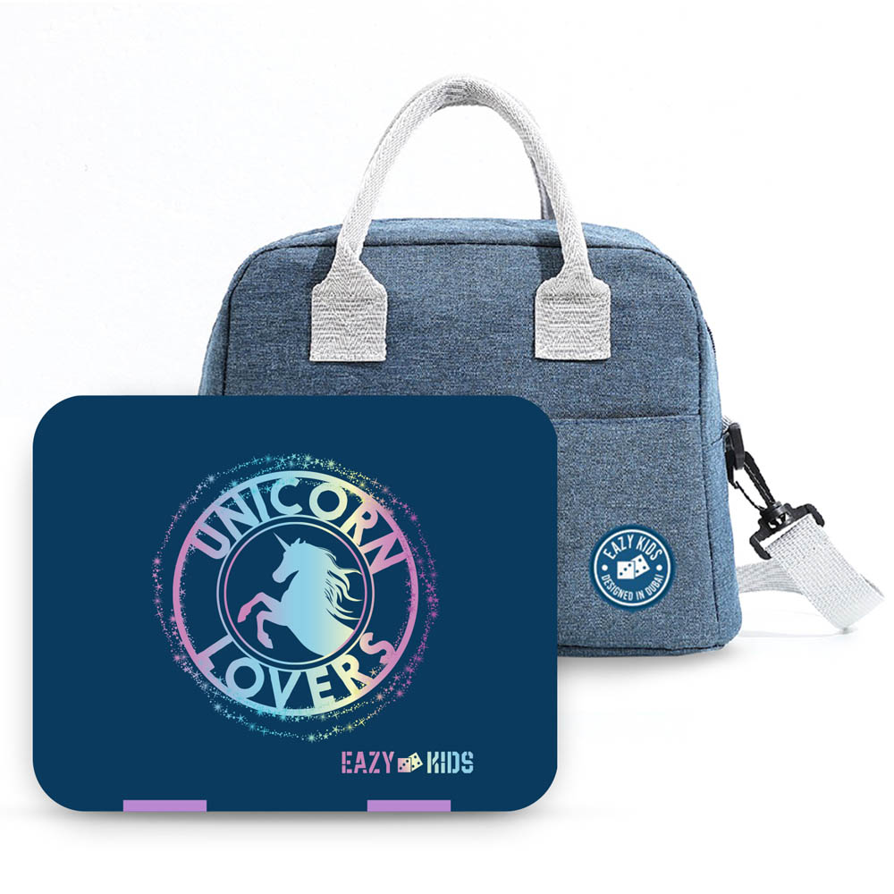 Eazy kids - Bento Box with Insulated Lunch Bag & Cutter Set - Combo - Unicorn Lovers
