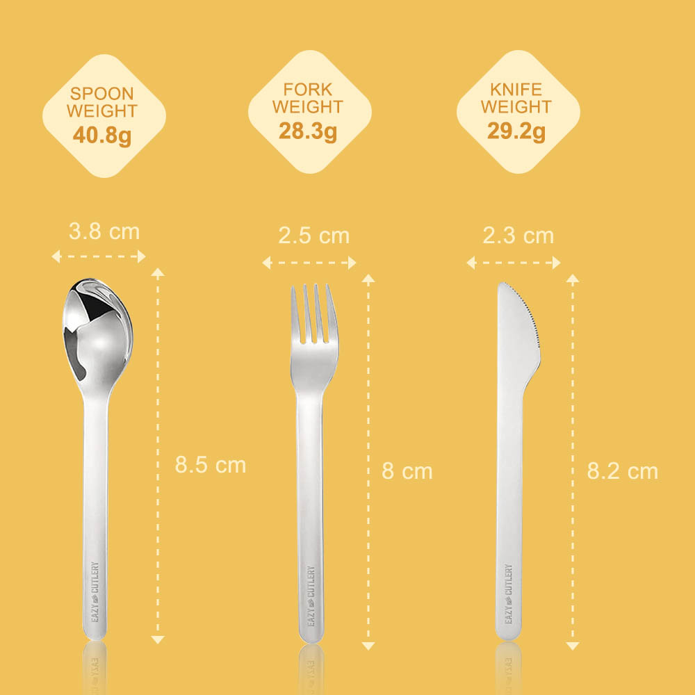 Eazy kids - Cutlery Set - Stainless Steel Spoon, Fork & Knife with Silicone Case (Yellow)