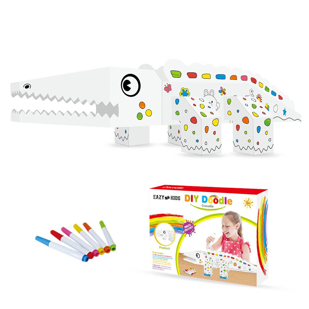 Eazy kids - DIY Doodle Coloring Kit with Set of 6 Sketch Pens - Crocodile