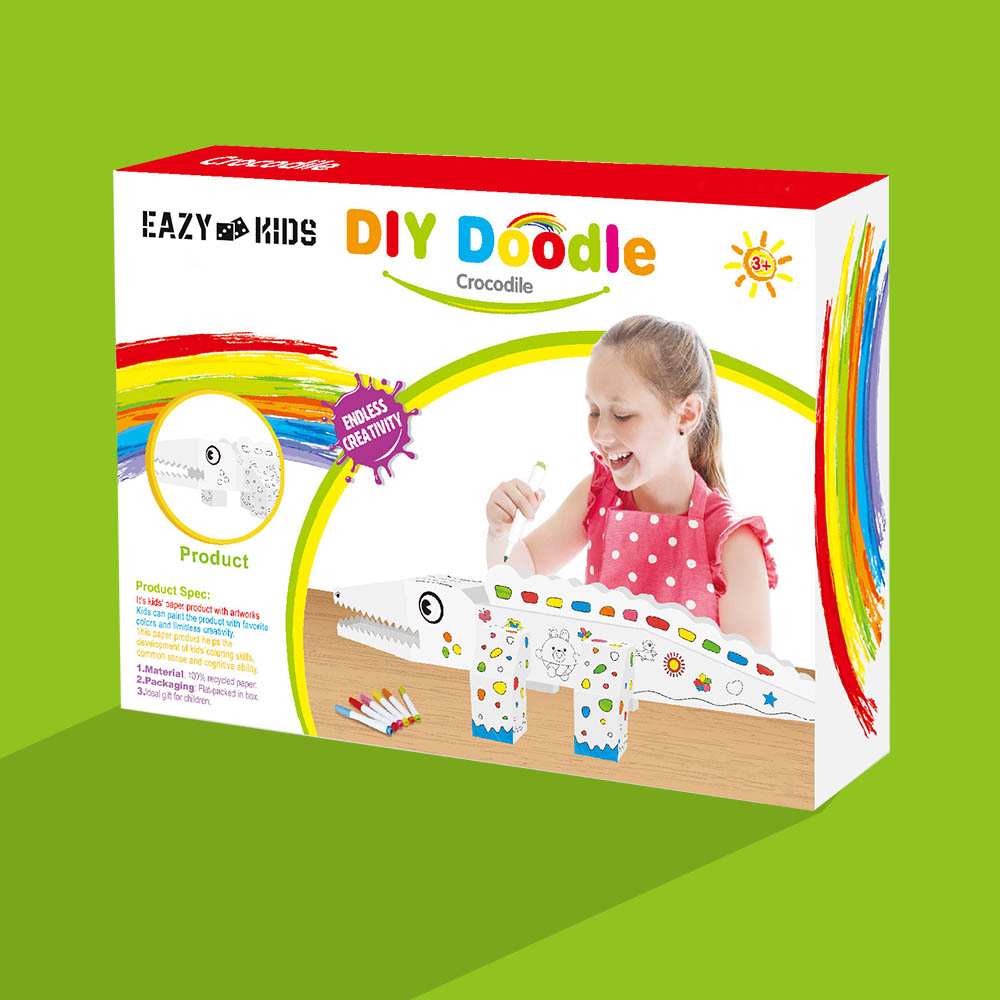Eazy kids - DIY Doodle Coloring Kit with Set of 6 Sketch Pens - Crocodile