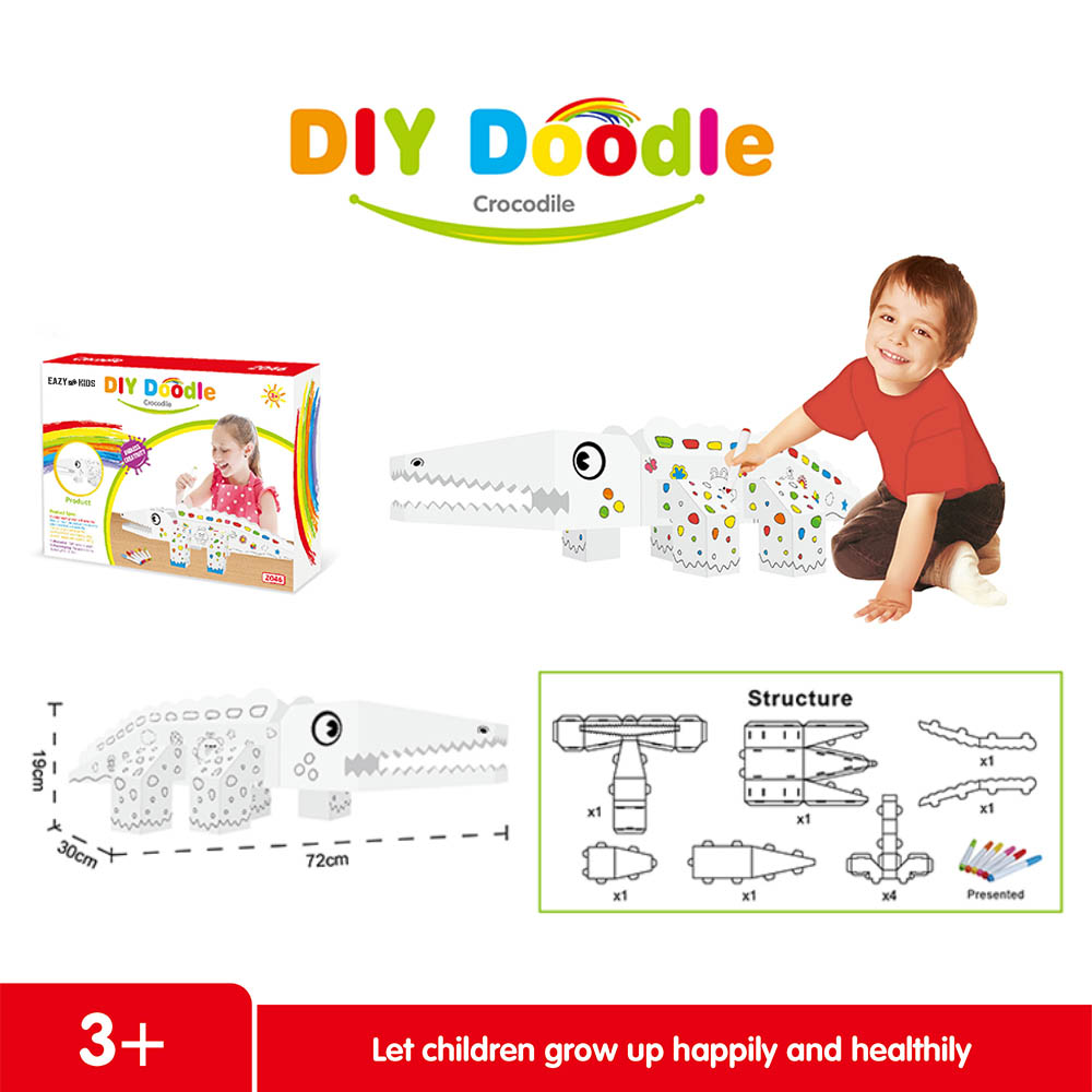 Eazy kids - DIY Doodle Coloring Kit with Set of 6 Sketch Pens - Crocodile
