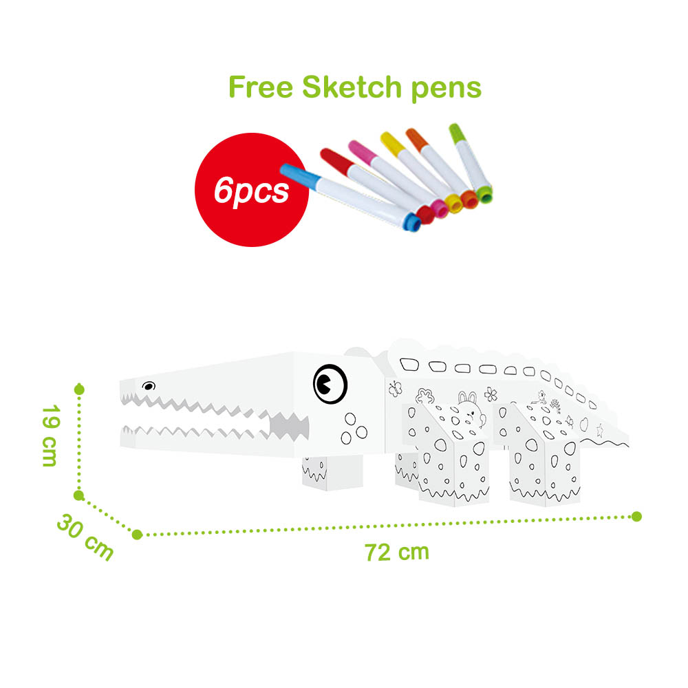Eazy kids - DIY Doodle Coloring Kit with Set of 6 Sketch Pens - Crocodile