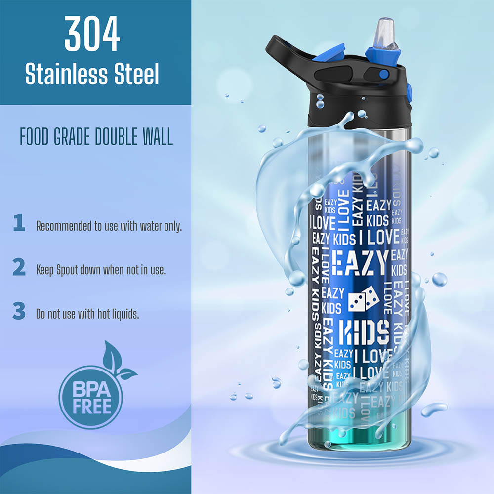Eazy kids - Double wall Stainless Steel Water Bottle - Blue (530ml)