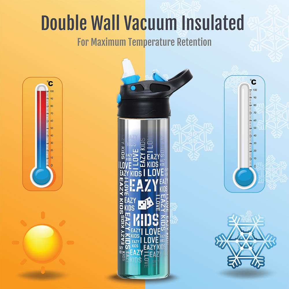 Eazy kids - Double wall Stainless Steel Water Bottle - Blue (530ml)