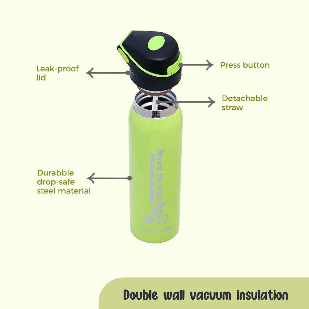 Eazy kids - Insulated School Water Bottle - Green, 500ml