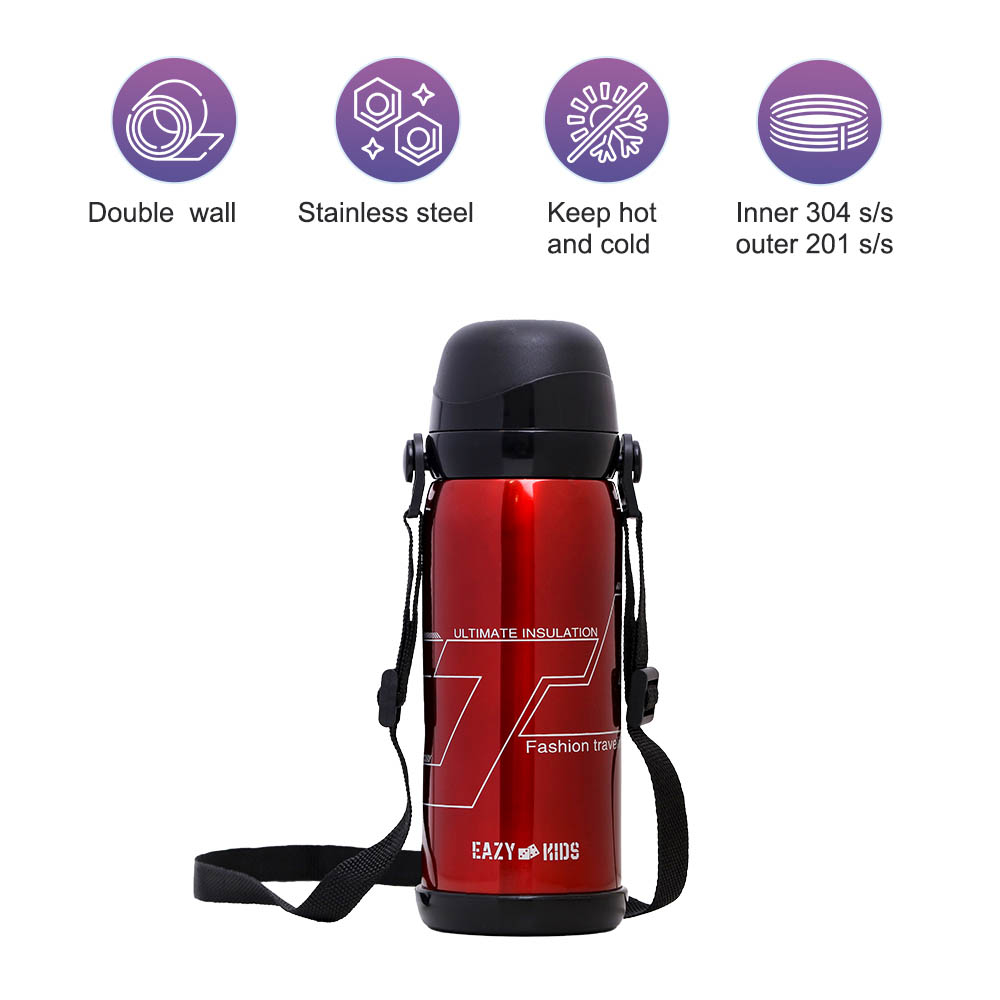 Eazy kids - Insulated School Water Bottle - Red, 800ml