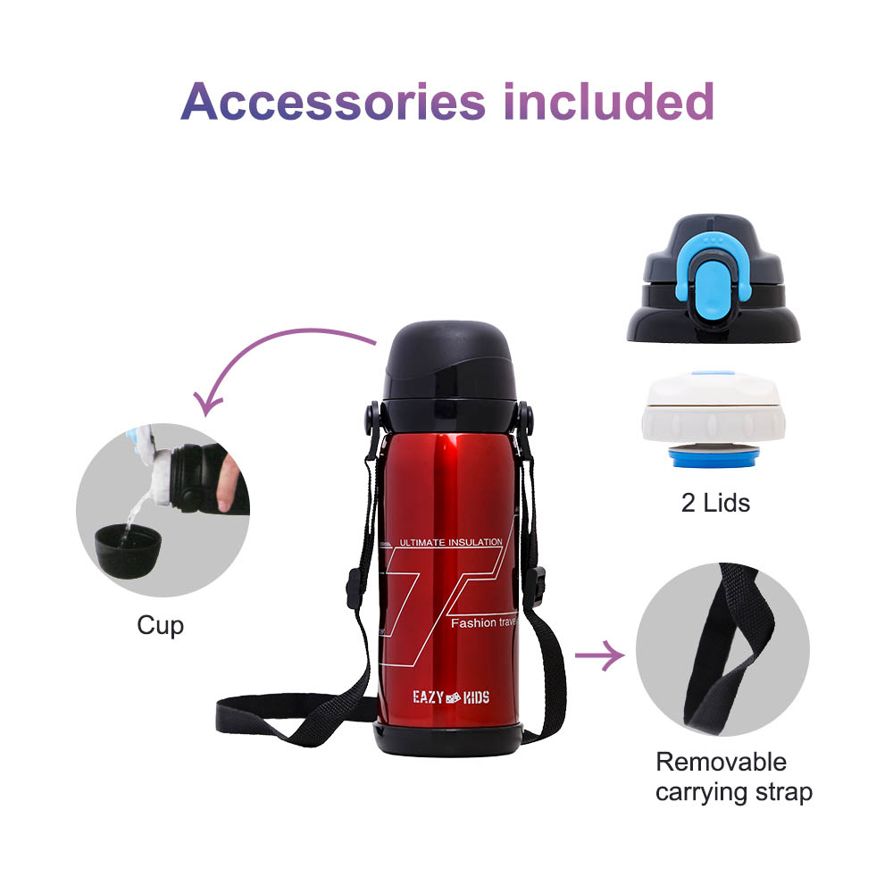 Eazy kids - Insulated School Water Bottle - Red, 800ml