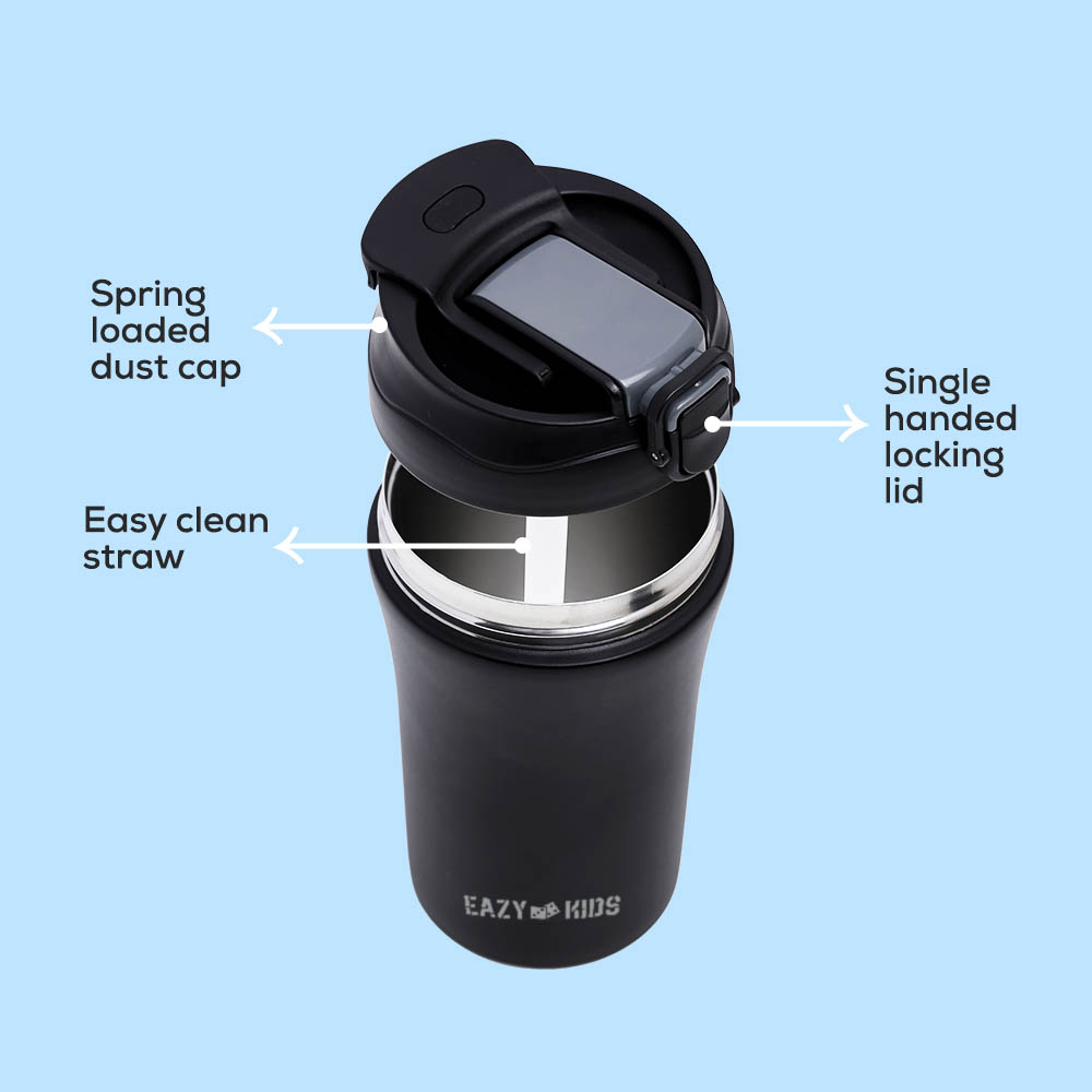 Eazy kids - Insulated Tumbler Water Bottle - Black, 400ml