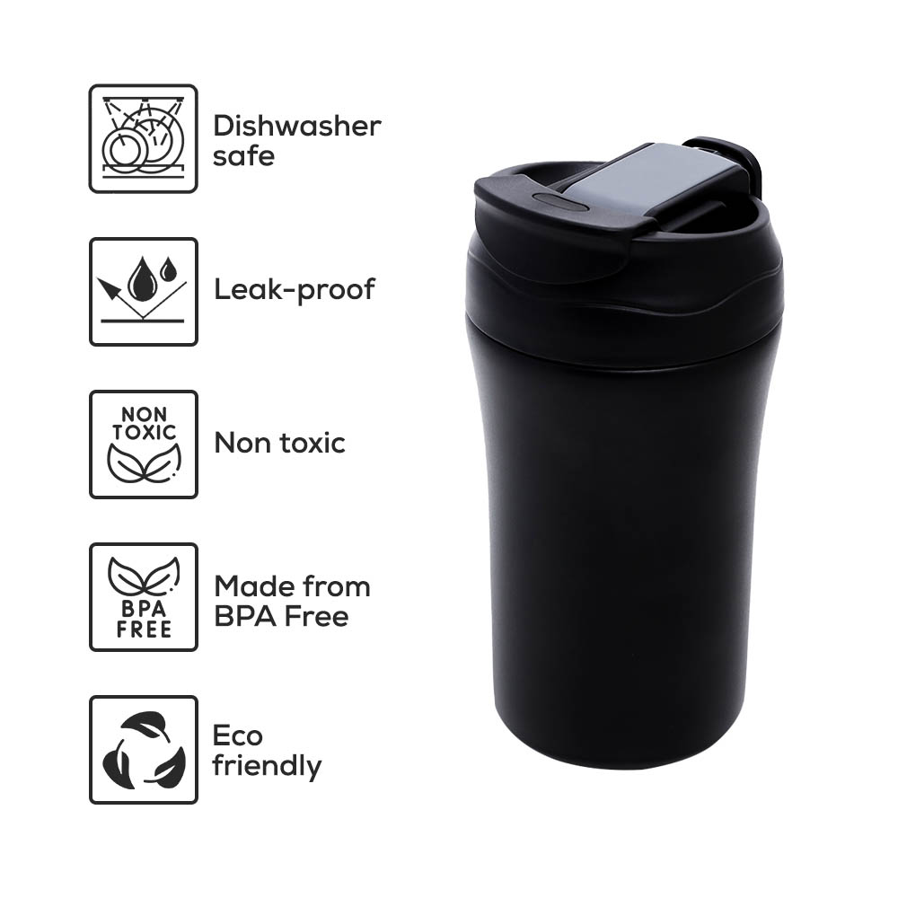Eazy kids - Insulated Tumbler Water Bottle - Black, 400ml