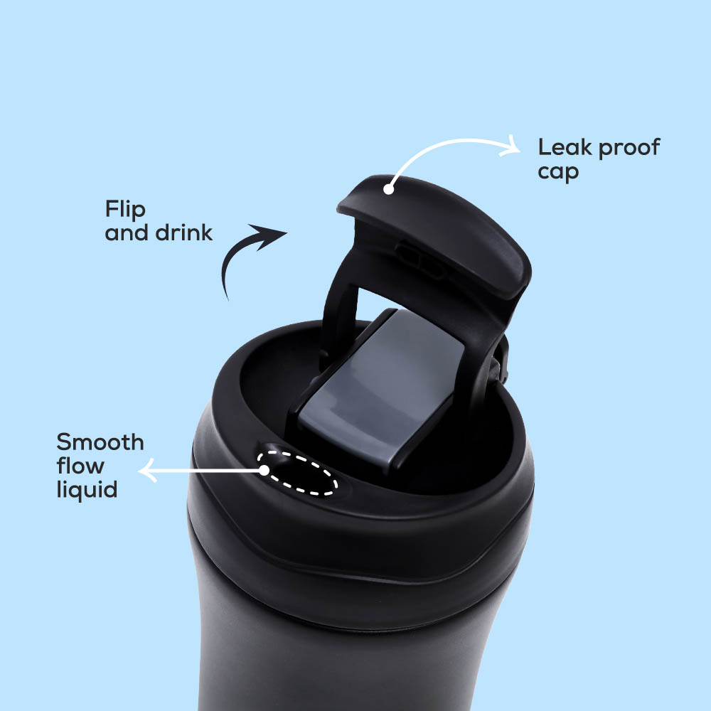 Eazy kids - Insulated Tumbler Water Bottle - Black, 400ml