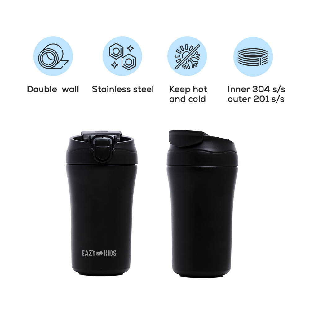 Eazy kids - Insulated Tumbler Water Bottle - Black, 400ml