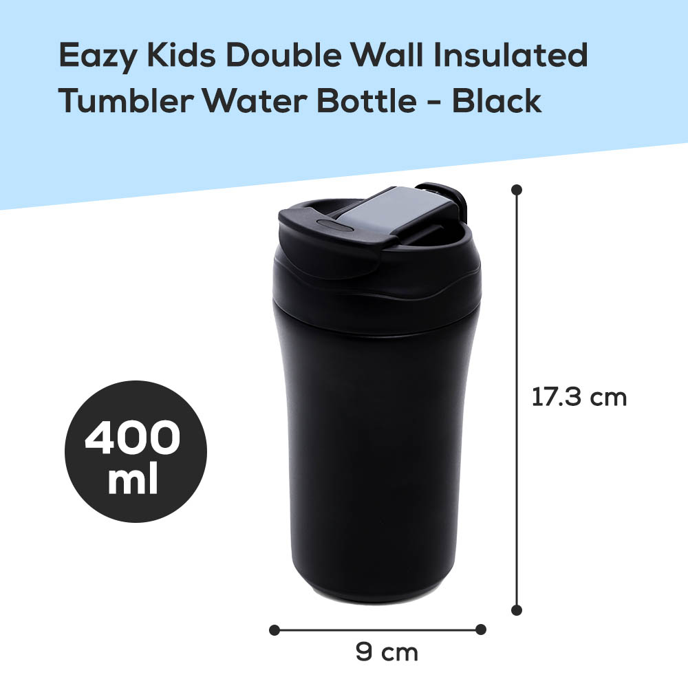 Eazy kids - Insulated Tumbler Water Bottle - Black, 400ml
