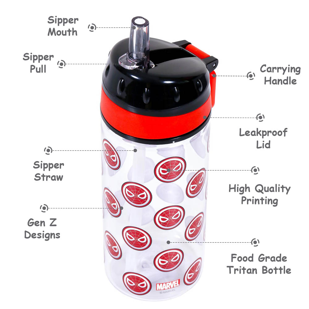 Eazy kids - Marvel Spider - Man Tritan Water Bottle with Carry handle - Black Red(420ml)
