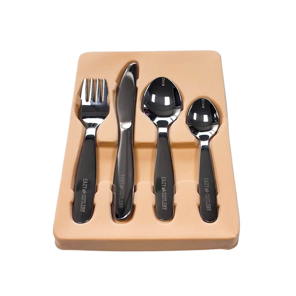 Eazy kids - Set of 4 Cutlery (Spoon, Fork, Knife & Tea Spoon) with Silicon Pouch – Ivory