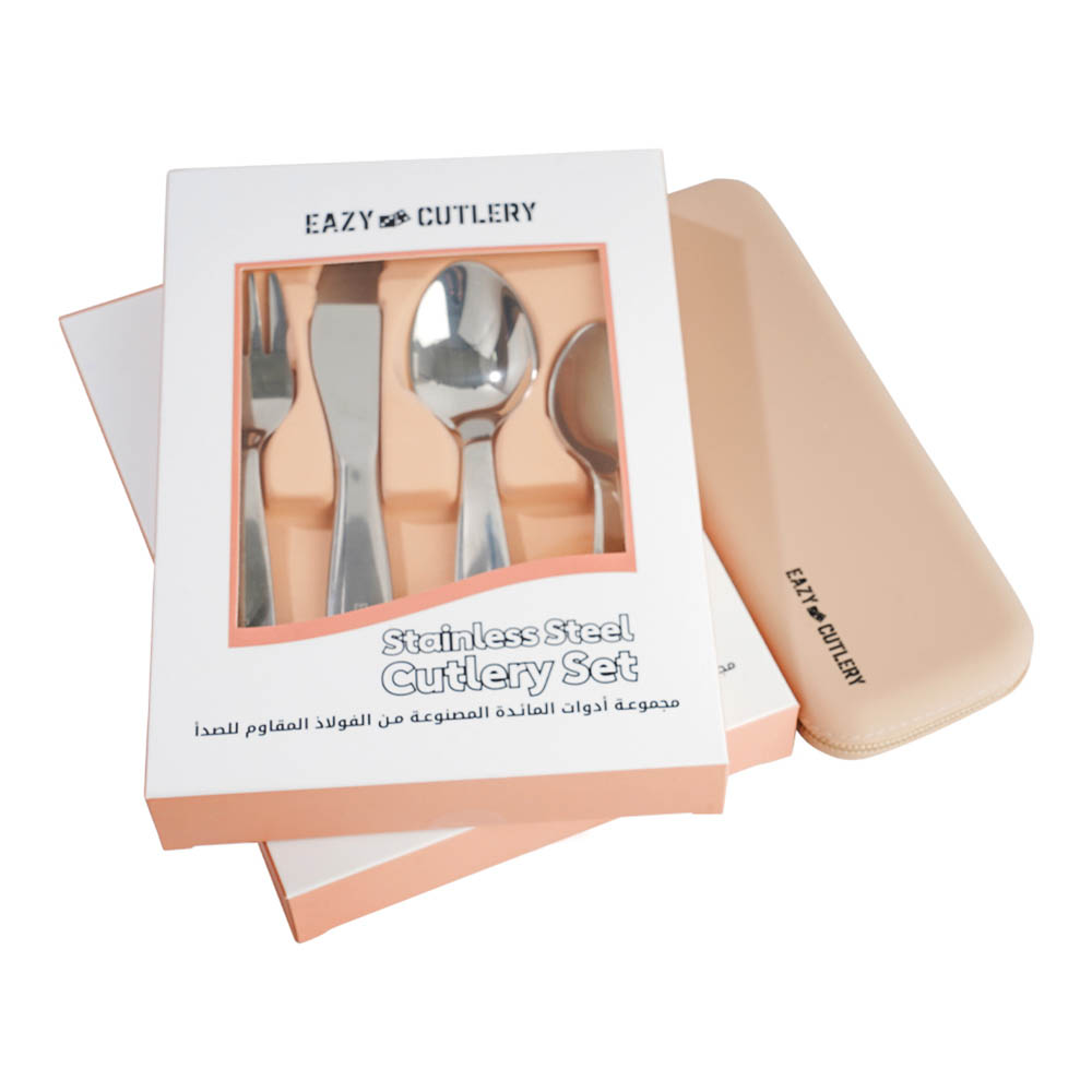 Eazy kids - Set of 4 Cutlery (Spoon, Fork, Knife & Tea Spoon) with Silicon Pouch – Ivory