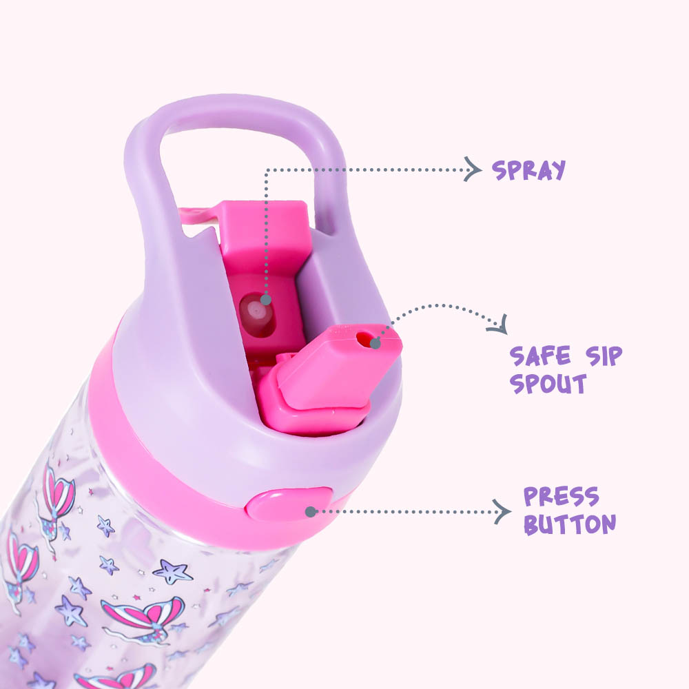 Eazy kids - Tritan Water Bottle with Spray Mermaid Pink, 420ml