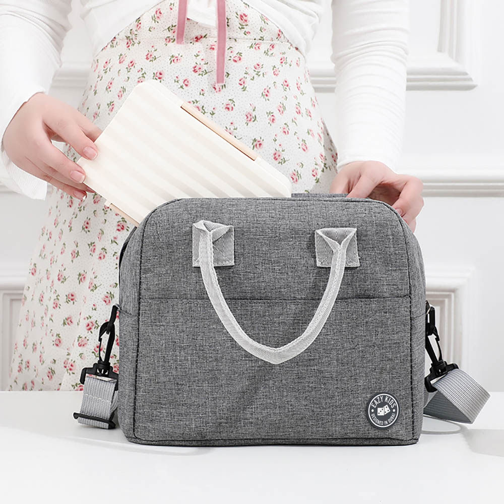 Eazy kids - Unicorn Green 6 / 4 Compartment Bento Lunch Box with Lunch Bag - Grey