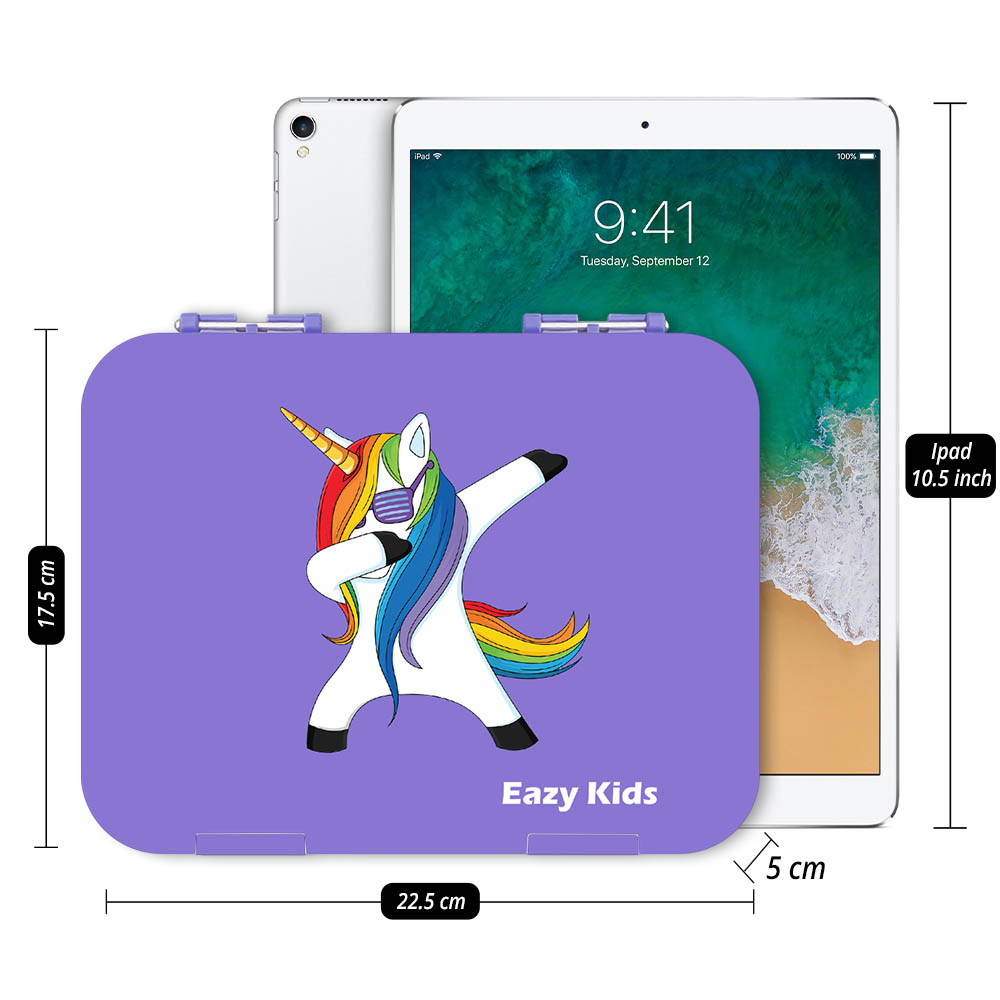 Eazy kids - Unicorn Purple 6 Compartment Bento Lunch Box with Lunch Bag - Grey