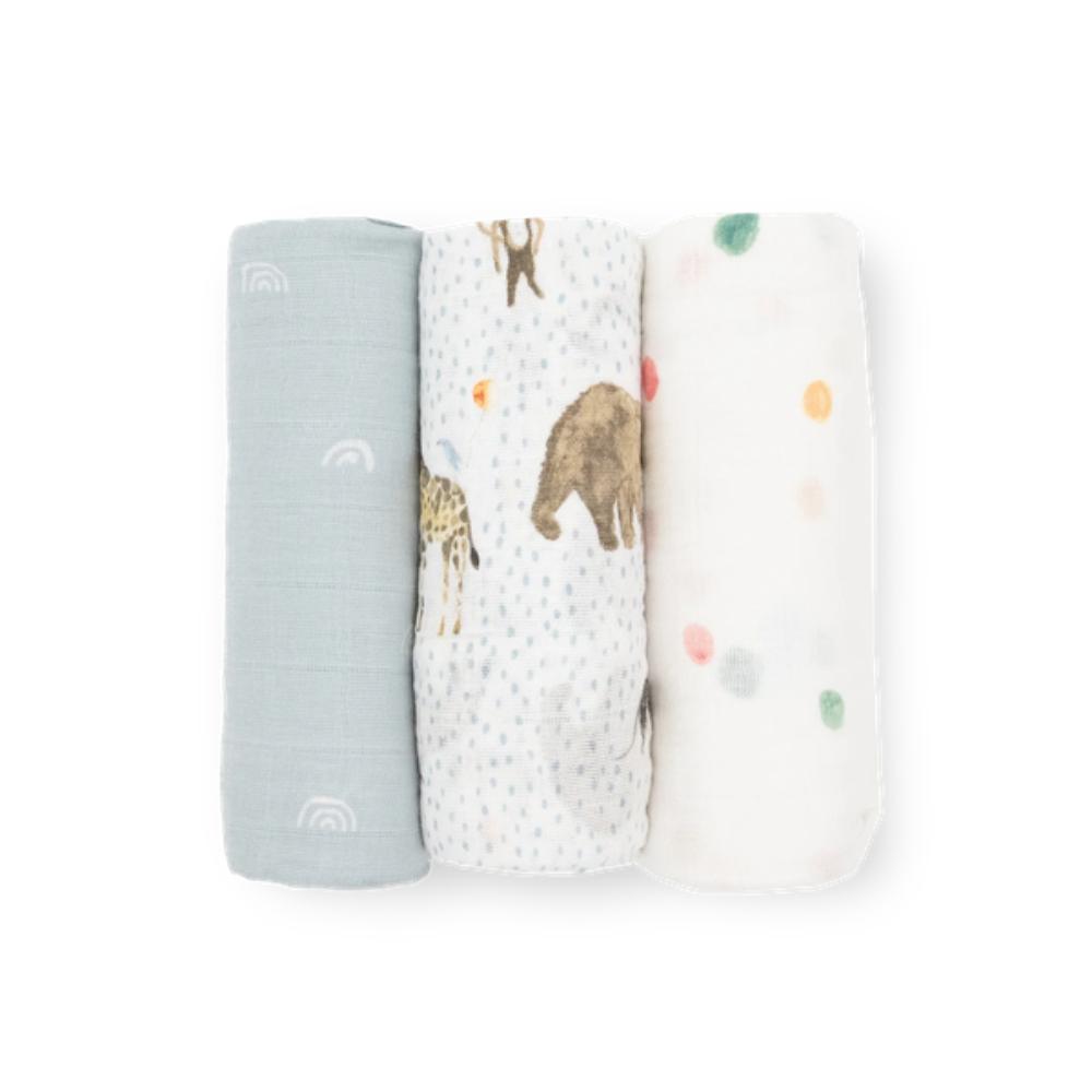 Little Unicorn - Cotton Muslin Swaddle 3 Pack - Party Animals