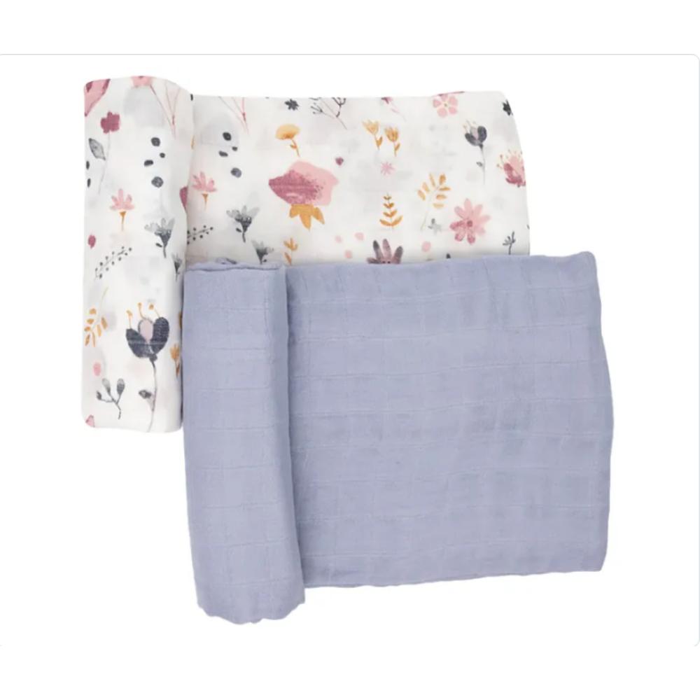 Moon Organic Baby Swaddle Pack Of 2 Small Large Pink White With Feather Print Babystore.ae