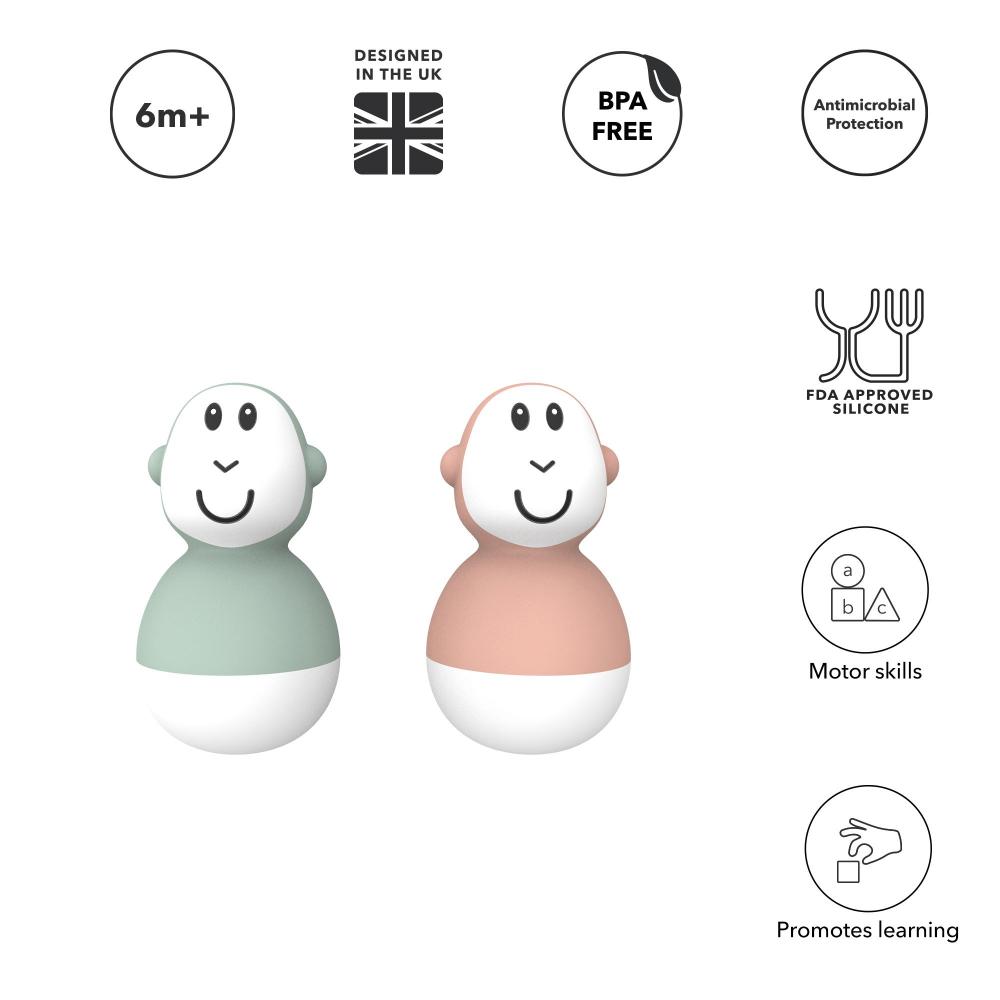 Matchstick Monkey - Bathtime Wobblers - Mint Green & Dusty Pink
