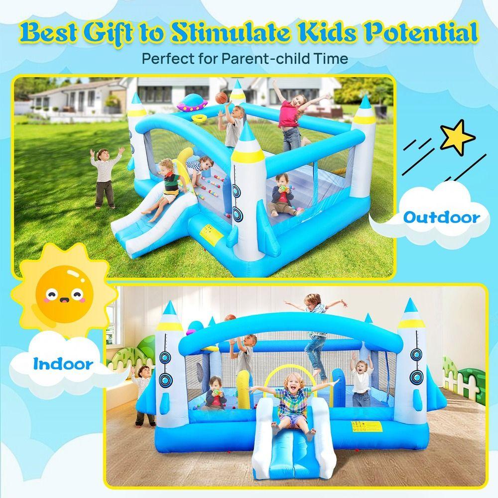 MYTS - Rocket Adventure Inflatable Playhouse with Slide, Ball Pit, and Basketball Hoop