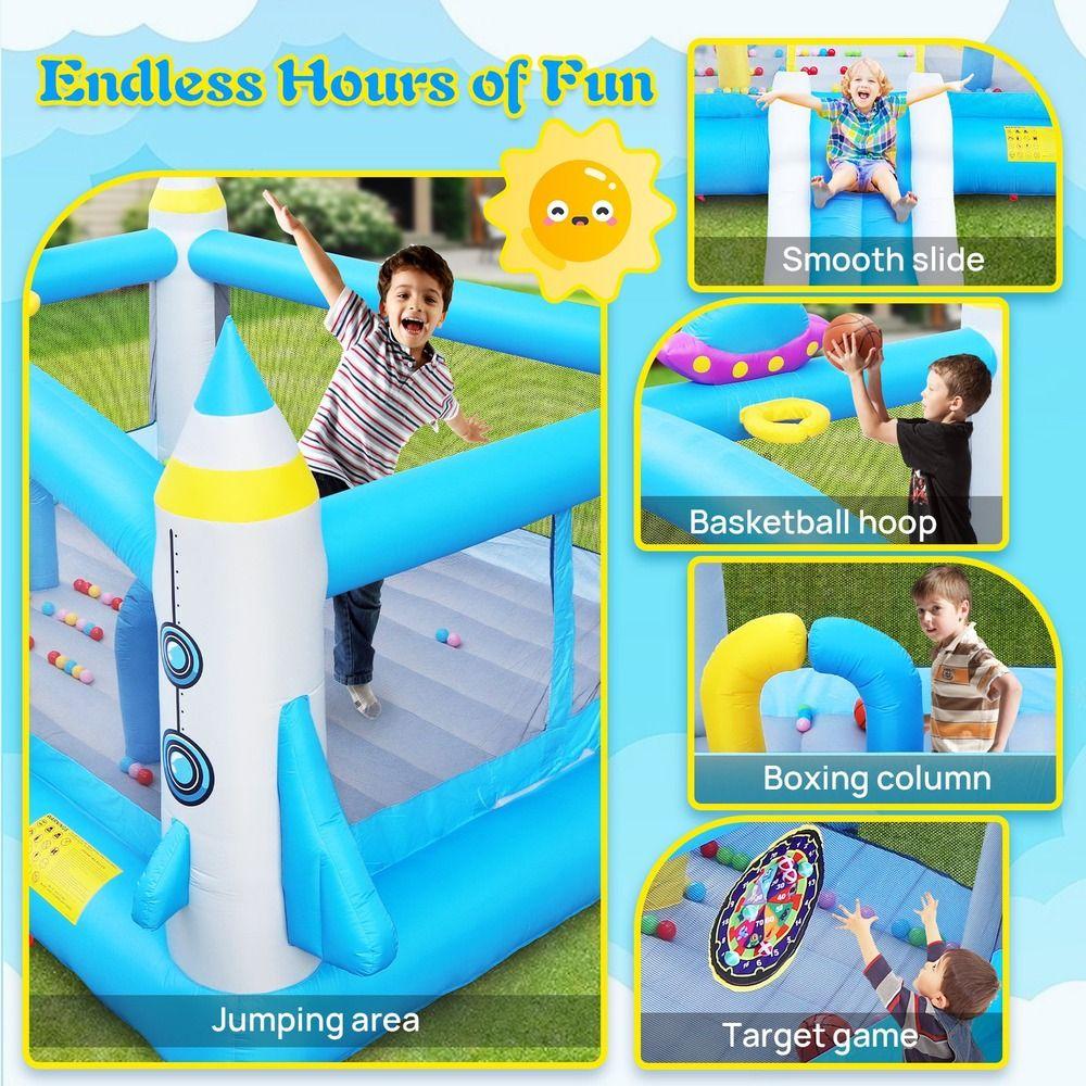 MYTS - Rocket Adventure Inflatable Playhouse with Slide, Ball Pit, and Basketball Hoop