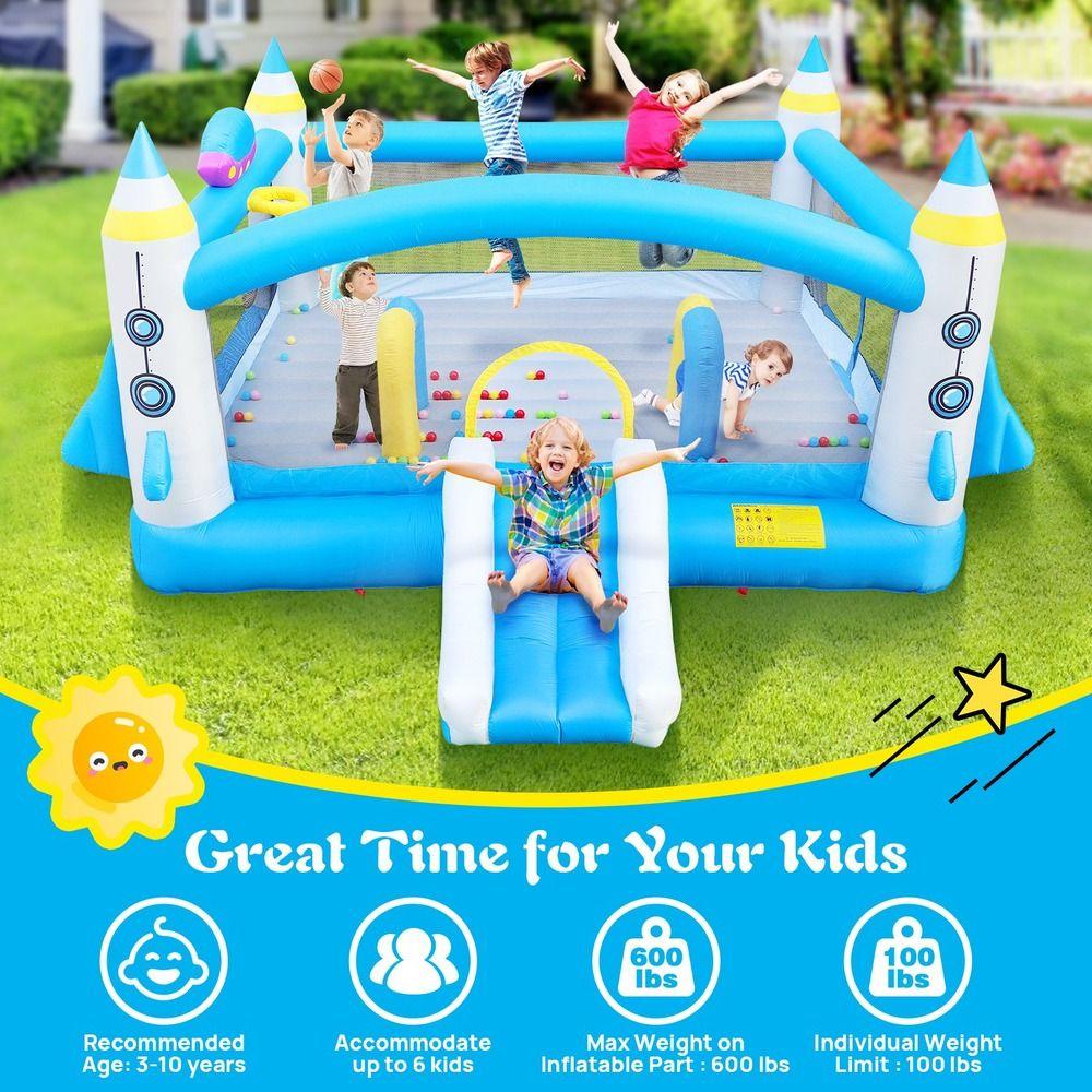 MYTS - Rocket Adventure Inflatable Playhouse with Slide, Ball Pit, and Basketball Hoop