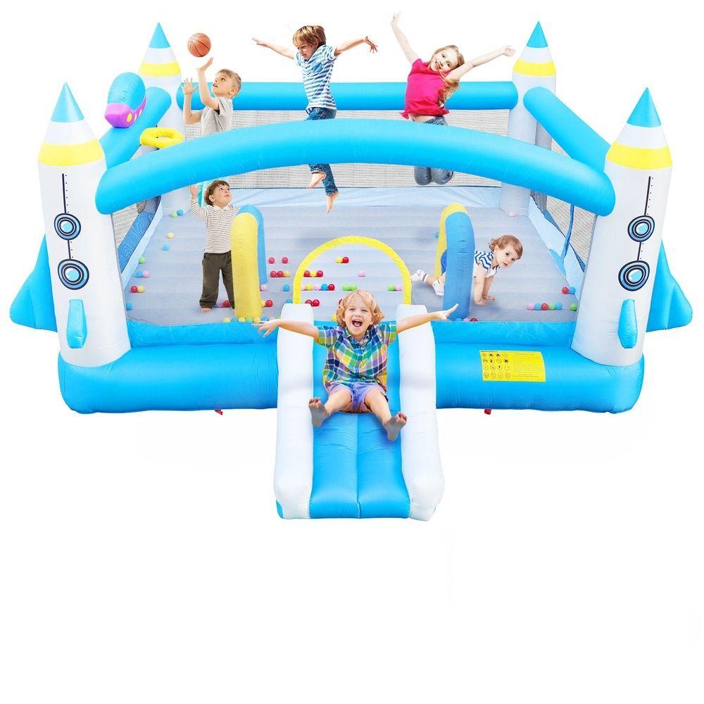 MYTS - Rocket Adventure Inflatable Playhouse with Slide, Ball Pit, and Basketball Hoop