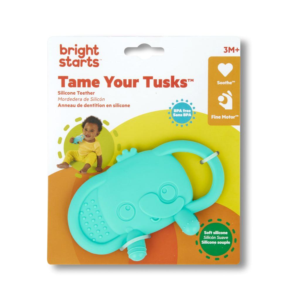 Bright Starts - Tame Your Tusks Silicone Teether With Handles - Blue
