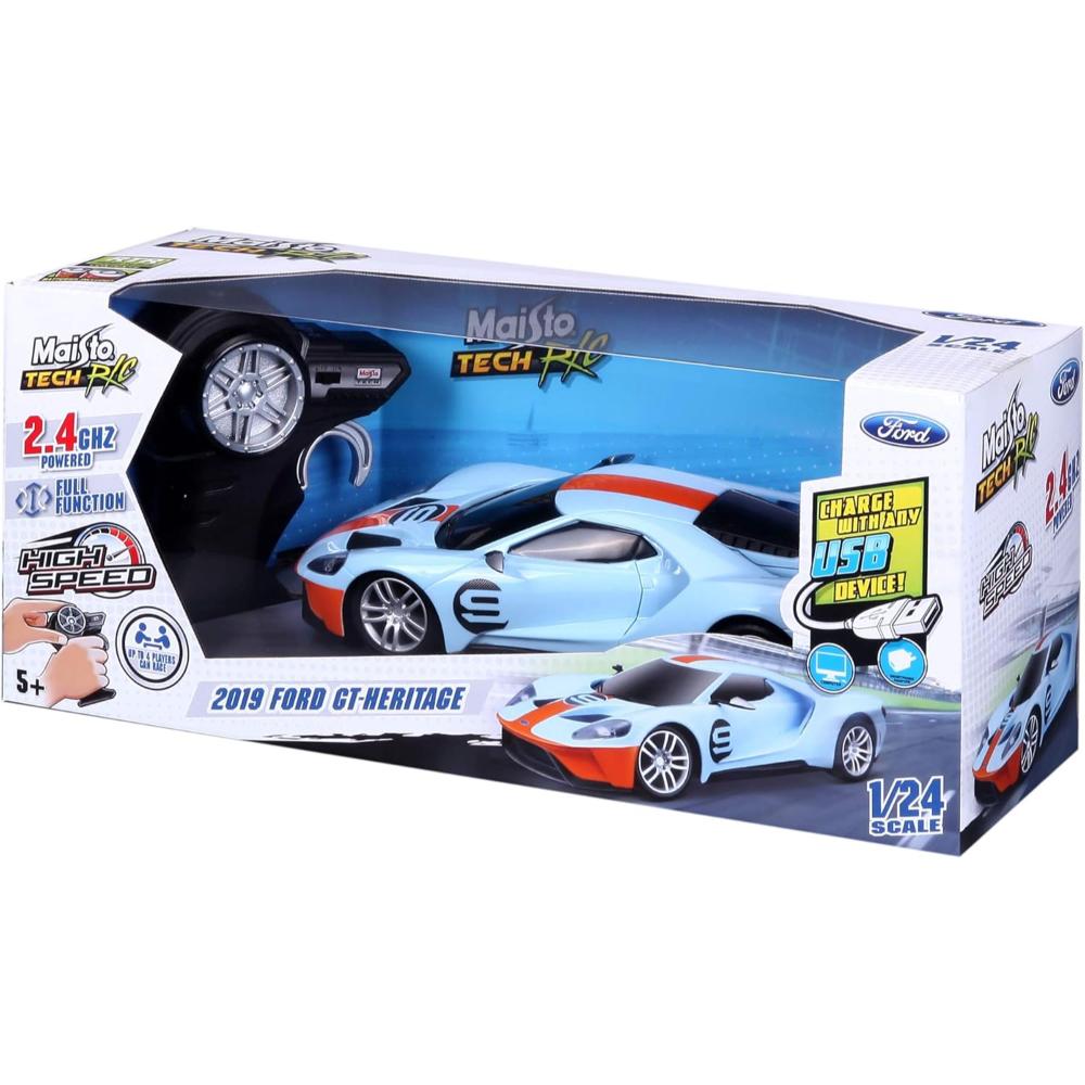Maisto - 1:24 Scale Ford GT Heritage Remote Control Car - Light Blue - Ages 5+ Years
