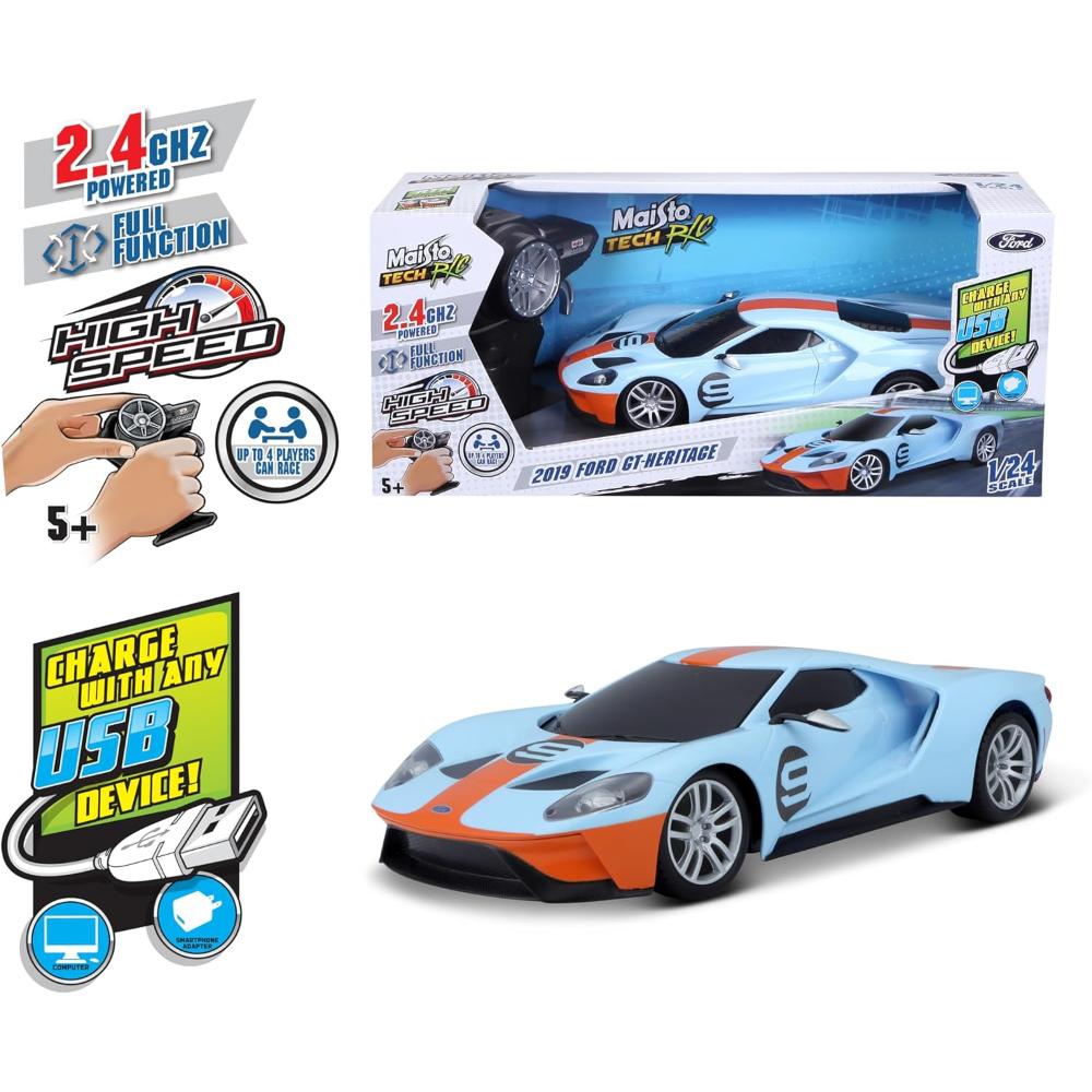 Maisto - 1:24 Scale Ford GT Heritage Remote Control Car - Light Blue - Ages 5+ Years