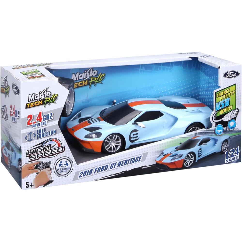 Maisto - 1:24 Scale Ford GT Heritage Remote Control Car - Light Blue - Ages 5+ Years