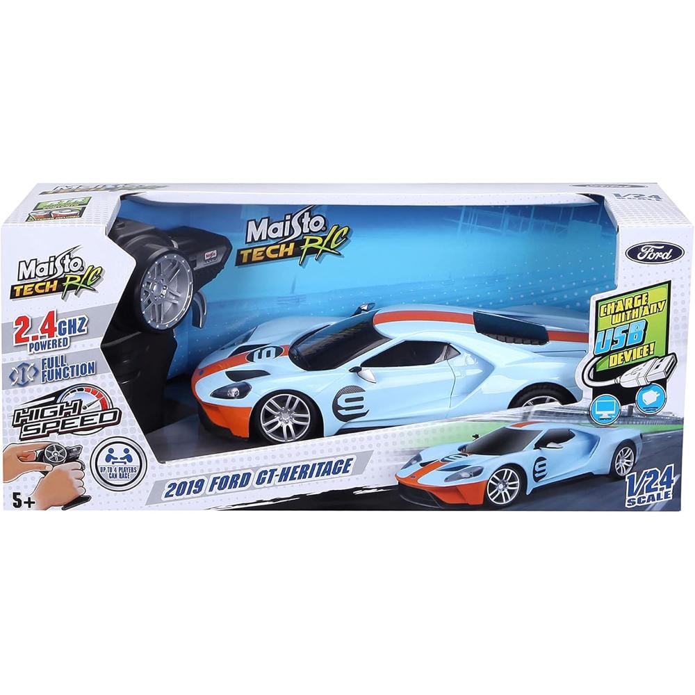 Maisto - 1:24 Scale Ford GT Heritage Remote Control Car - Light Blue - Ages 5+ Years
