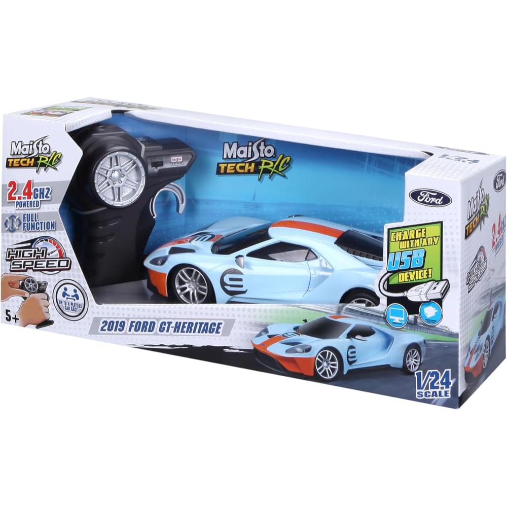 Maisto - 1:24 Scale Ford GT Heritage Remote Control Car - Light Blue - Ages 5+ Years