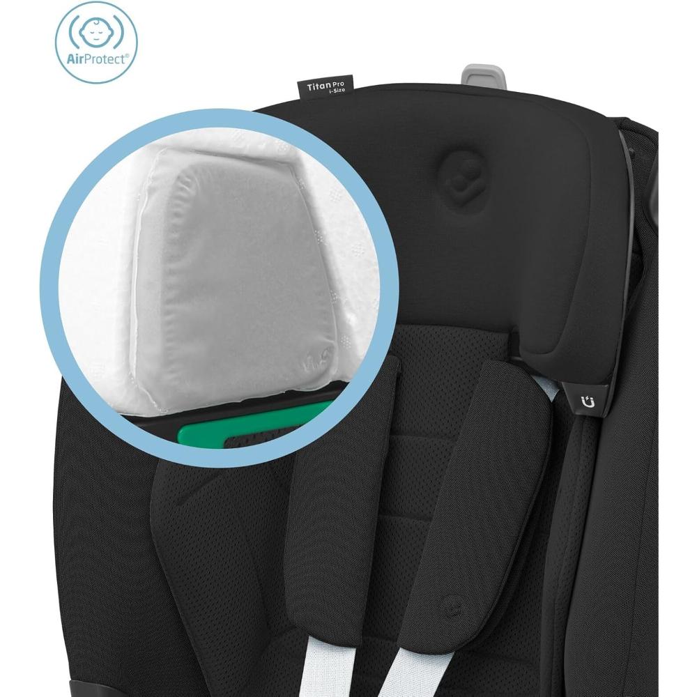 Maxi-cosi Titan Pro i-Size Car Seat - Comfortably Safe 15mo-12yr, Adjustable Headrest, 4 Recline Positions, Side Impact Protection - Authentic Black