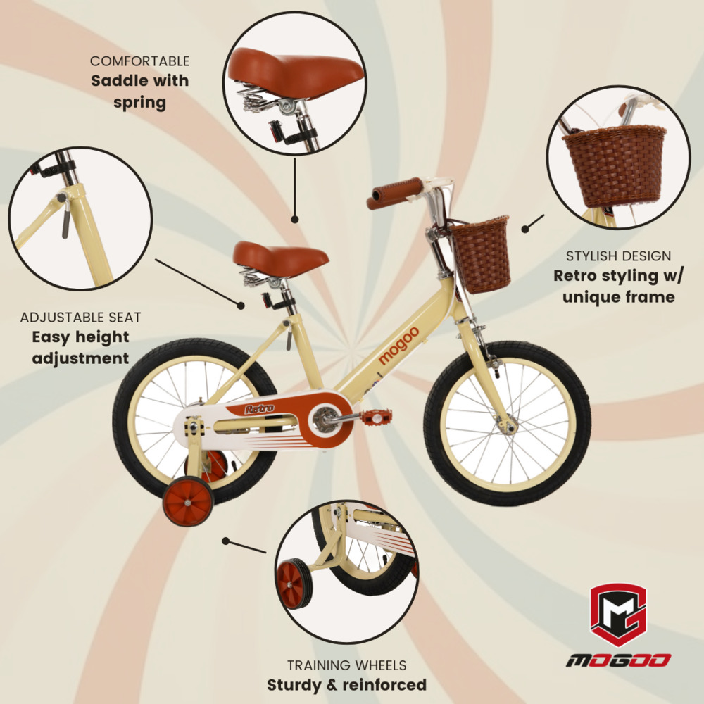 Mogoo - Retro 16 Inch Kids Bike - Beige