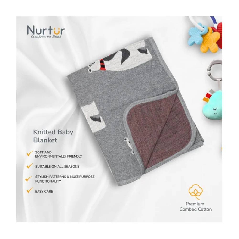 Nurtur - Soft Baby Blankets - Bear - Grey