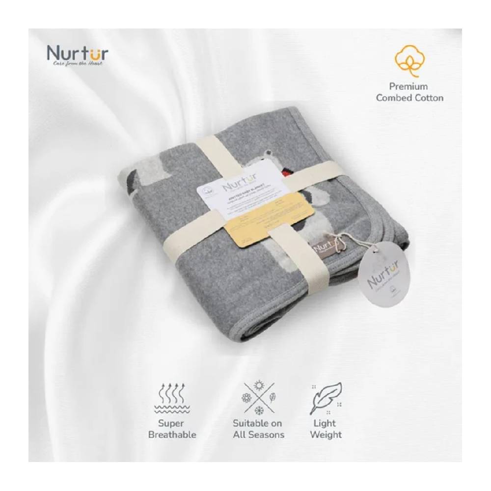 Nurtur - Soft Baby Blankets - Bear - Grey