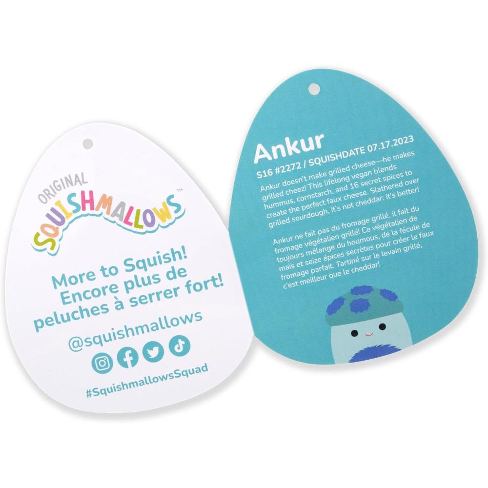 Squishmallows - Original 12-Inch Ankur Teal Mushroom with Fuzzy Blue Spots and Belly