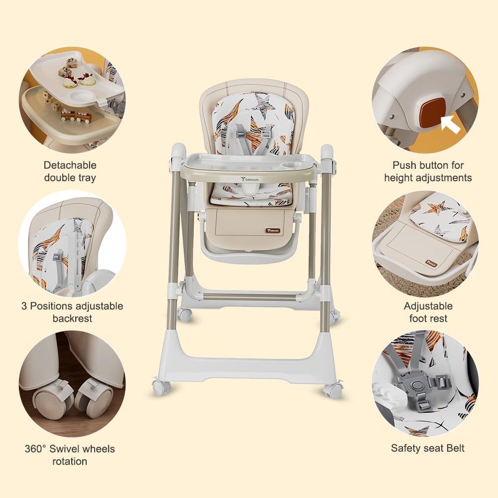 Teknum - 5-in-1 Swing With High Chair With Lockable Wheels - Ivory