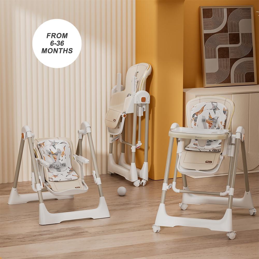 Teknum - 5-in-1 Swing With High Chair With Lockable Wheels - Ivory