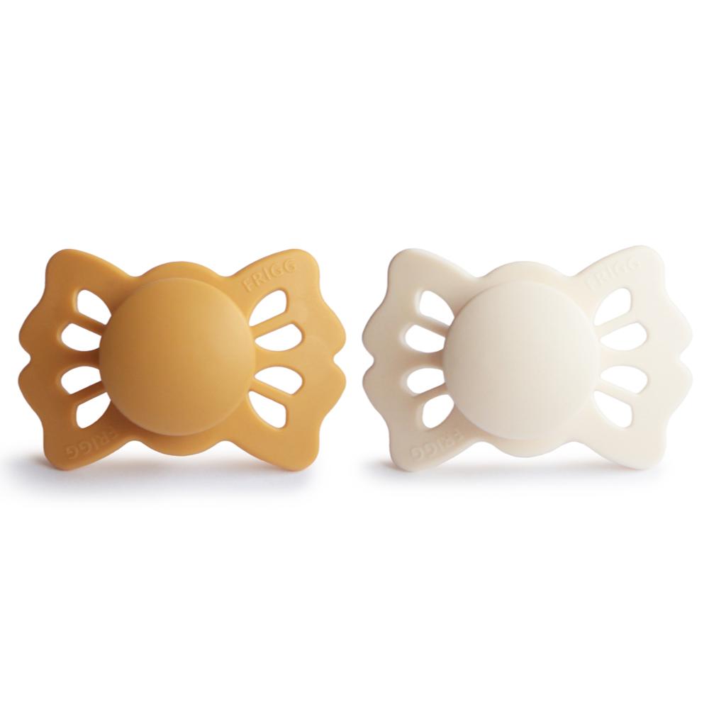 Frigg - Lucky Symmetrical Silicone Baby Pacifier Size 1 - Honey Gold/Cream (Pack of 2)