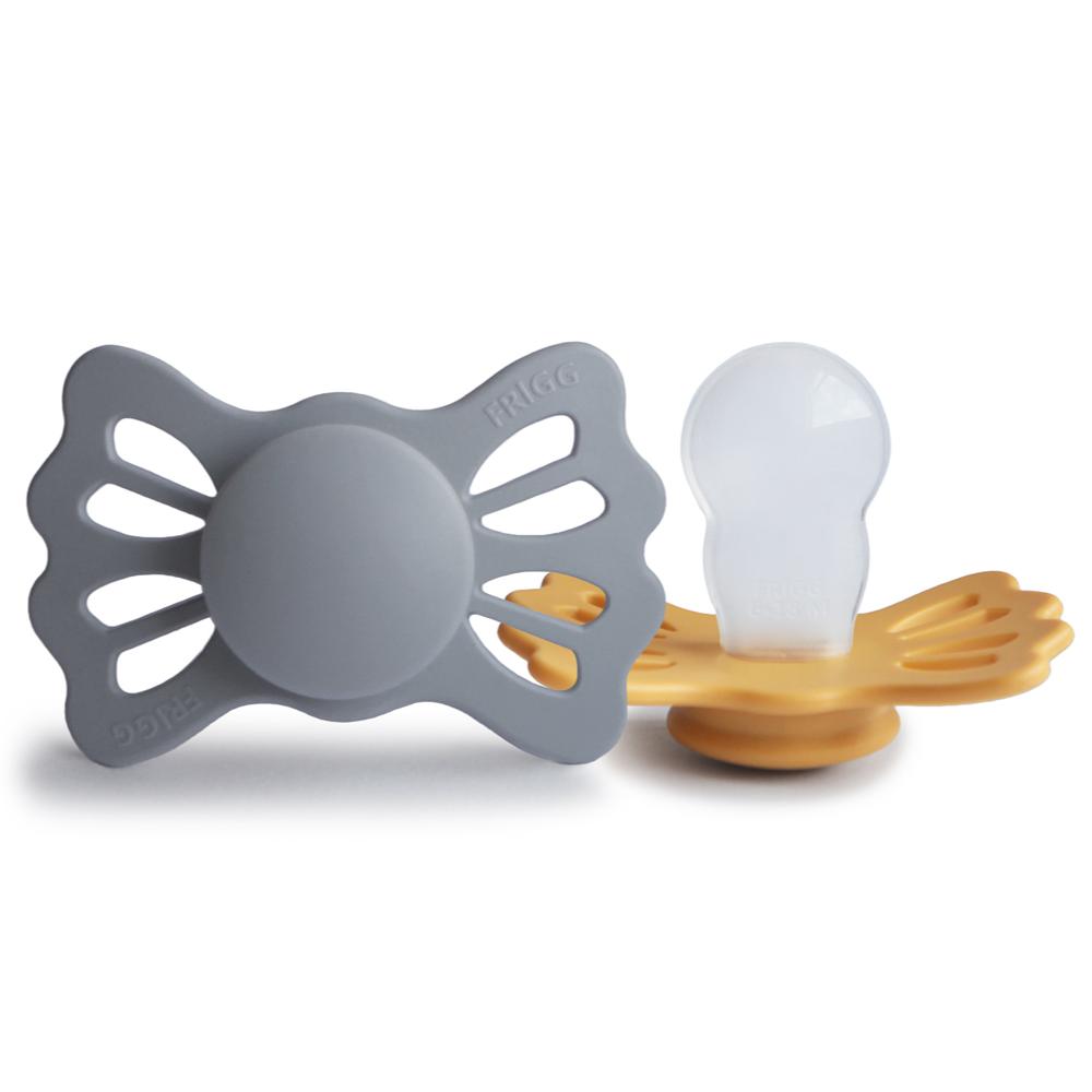 Frigg - Lucky Symmetrical Silicone Baby Pacifier Size 2 - Great Gray/Honey Gold (Pack of 2)