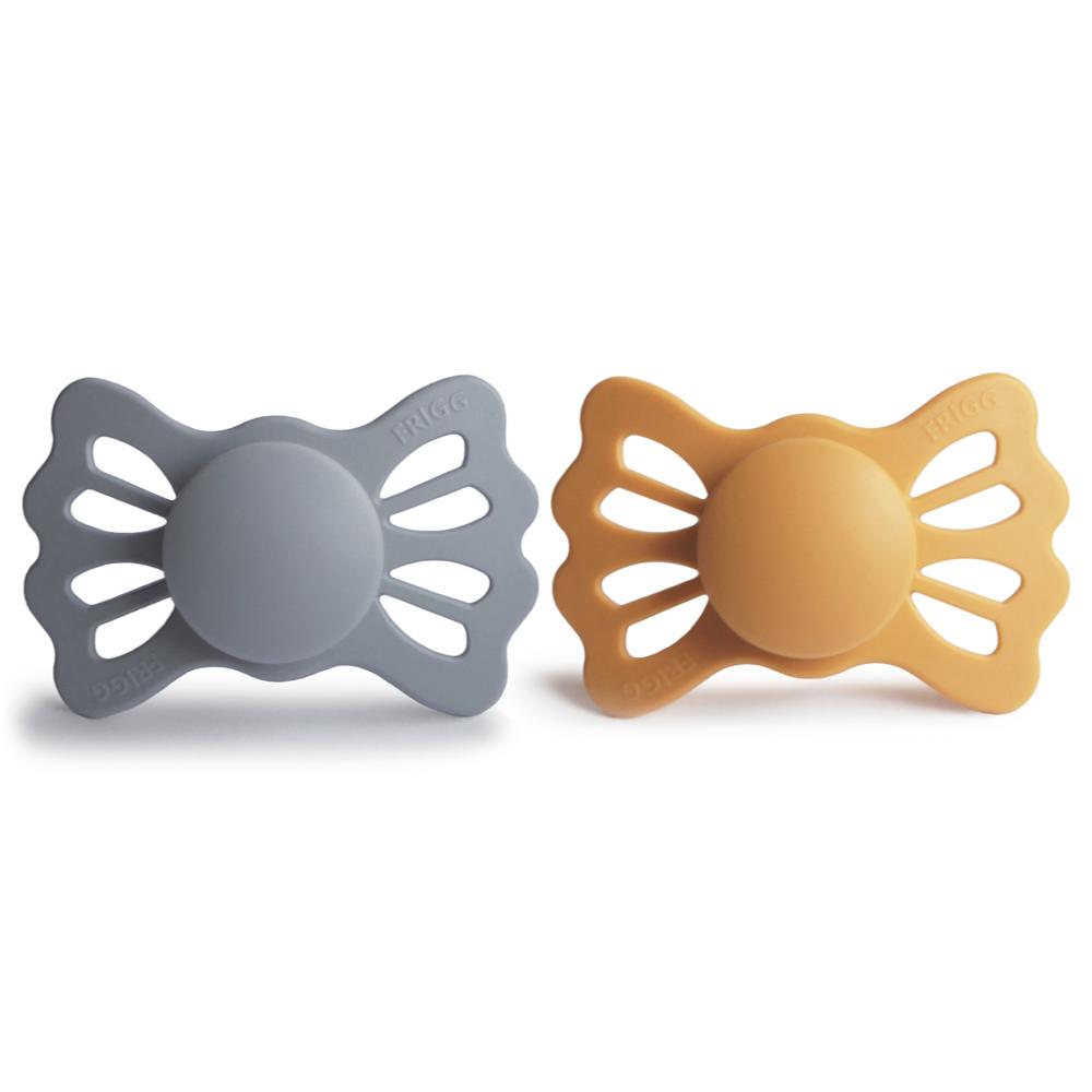 Frigg - Lucky Symmetrical Silicone Baby Pacifier Size 2 - Great Gray/Honey Gold (Pack of 2)