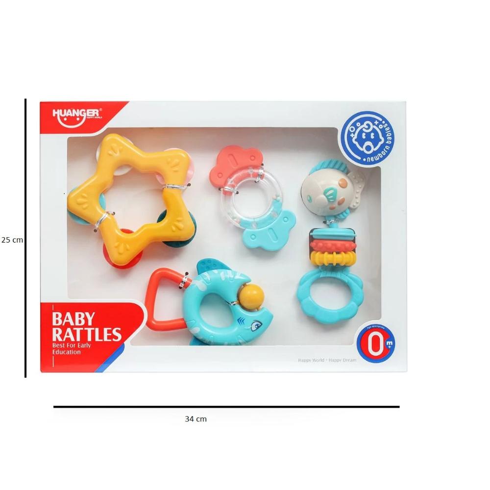 Huanger - Baby Sensory Rattle Set with Teethers - 4pcs