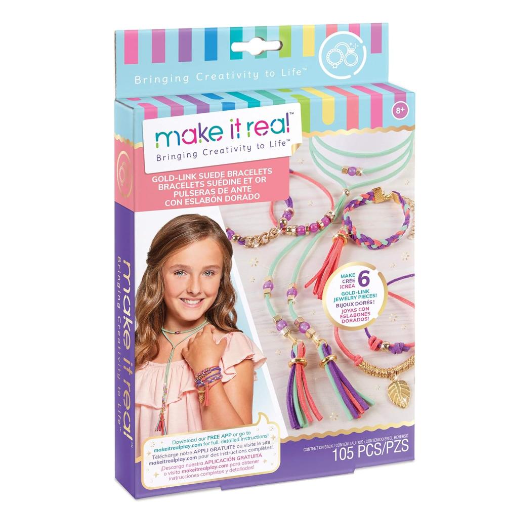 Make It Real - Gold Link Suede Bracelets - Ages 8+ Years