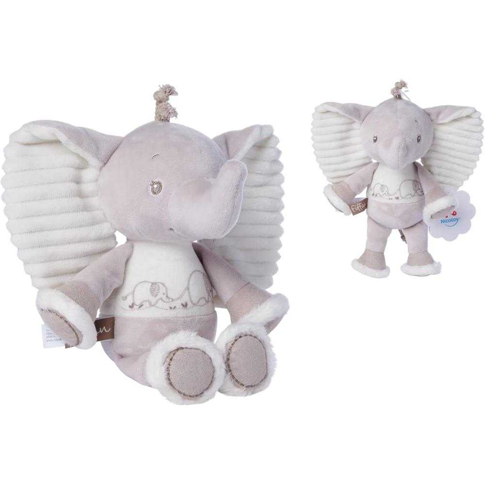 Nicotoy - Fiffan Elephant Plush Cuddly Toy, 25 cm Height - White