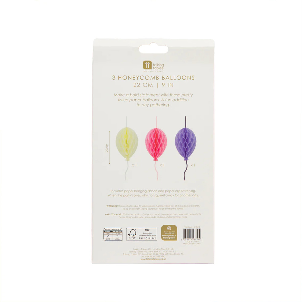Talking Tables - Pink Balloon Honeycombs - 3Pcs