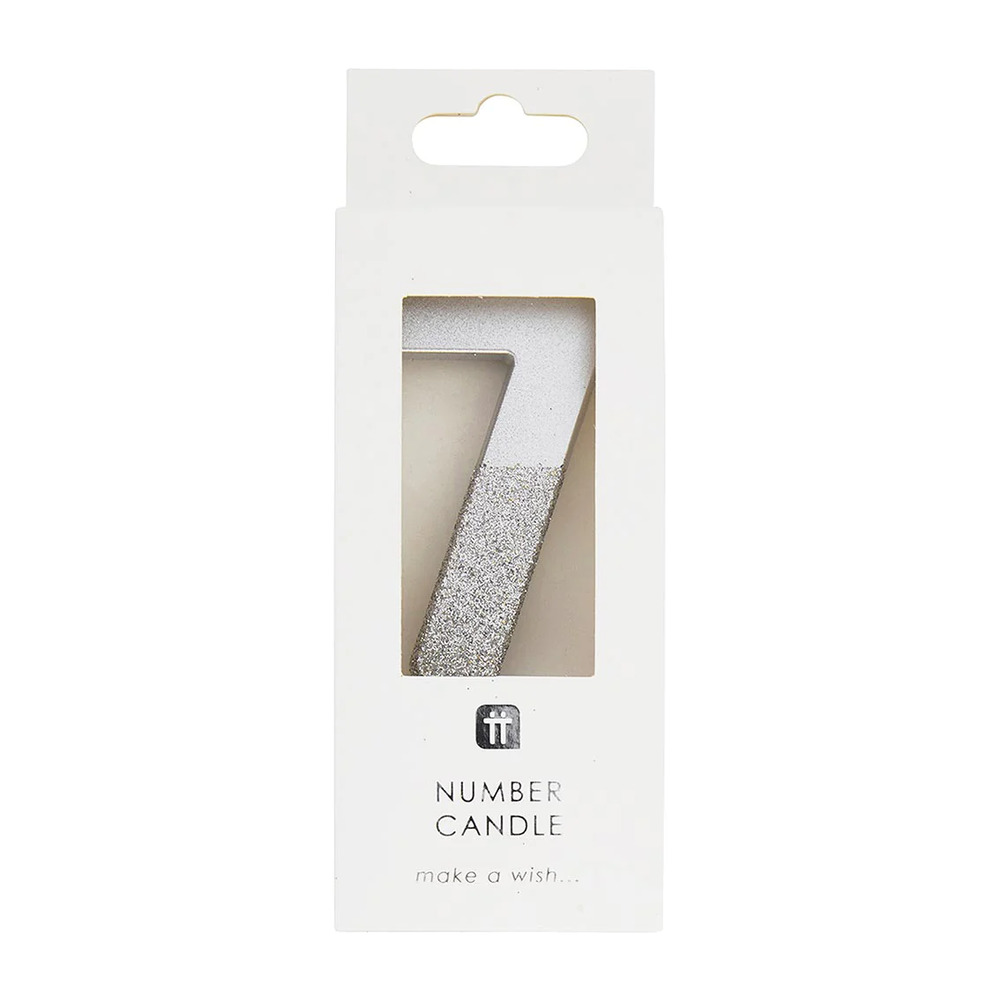 Talking Tables - We Heart Birthdays Glitter Number Candle 7 - Silver